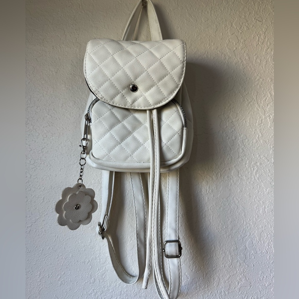 Elegant White Quilted Backpack